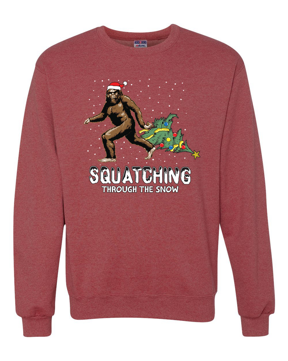 Squatching Through the Snow Bigfoot Merry Christmas Unisex Crewneck Graphic Sweatshirt