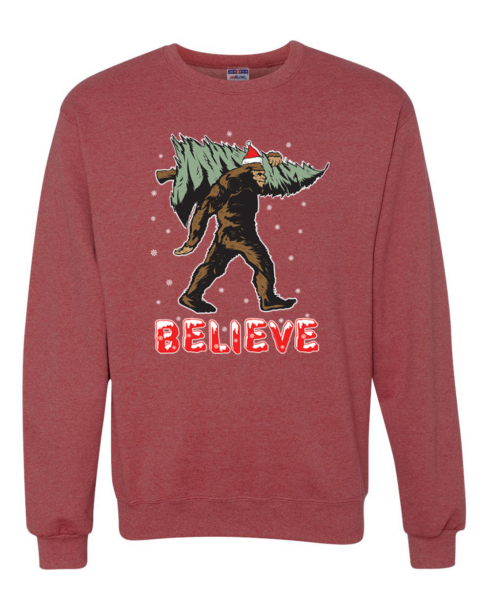 Believe Sanata Sasquatch Bigfoot Merry Christmas Merry Christmas Unisex Crewneck Graphic Sweatshirt