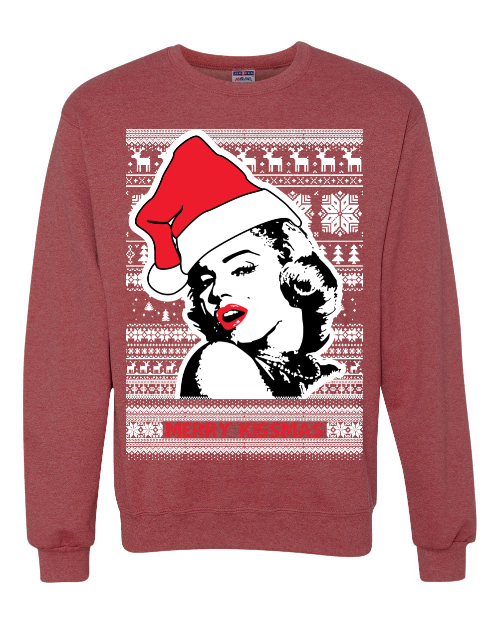 Merry Kissmas Marilyn Monroe Merry Ugly Christmas Sweater Unisex Crewn Ugly Ugly Christmas