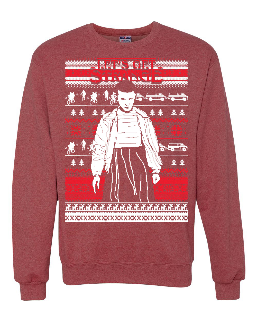 Let's Get Strange White Ugly Christmas Sweater Unisex Crewneck Graphic Sweatshirt