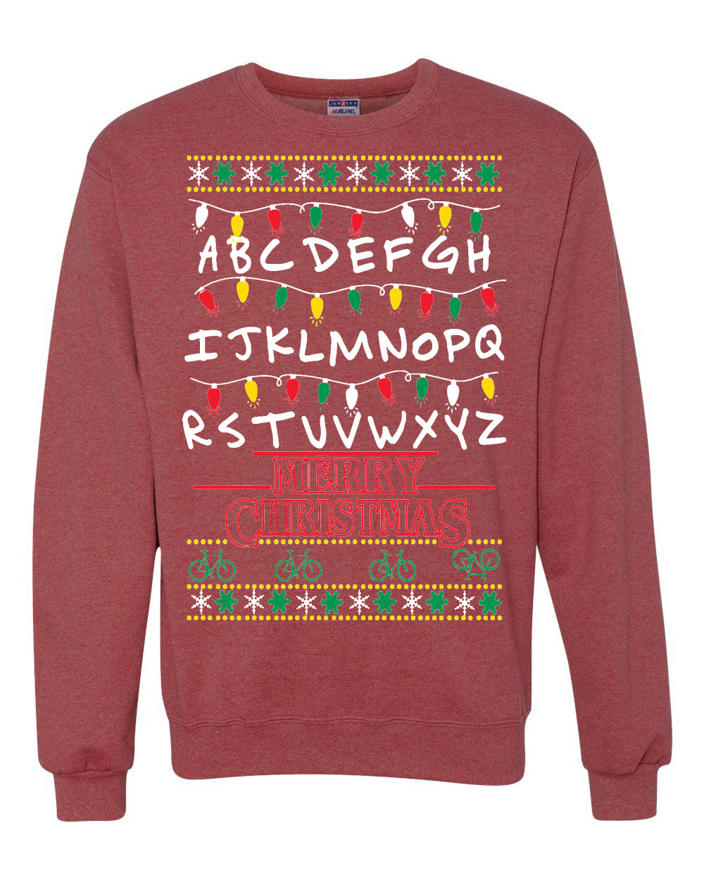 Alphabet A-Z Christmas lights  Ugly Christmas Sweater Unisex Crewneck Graphic Sweatshirt
