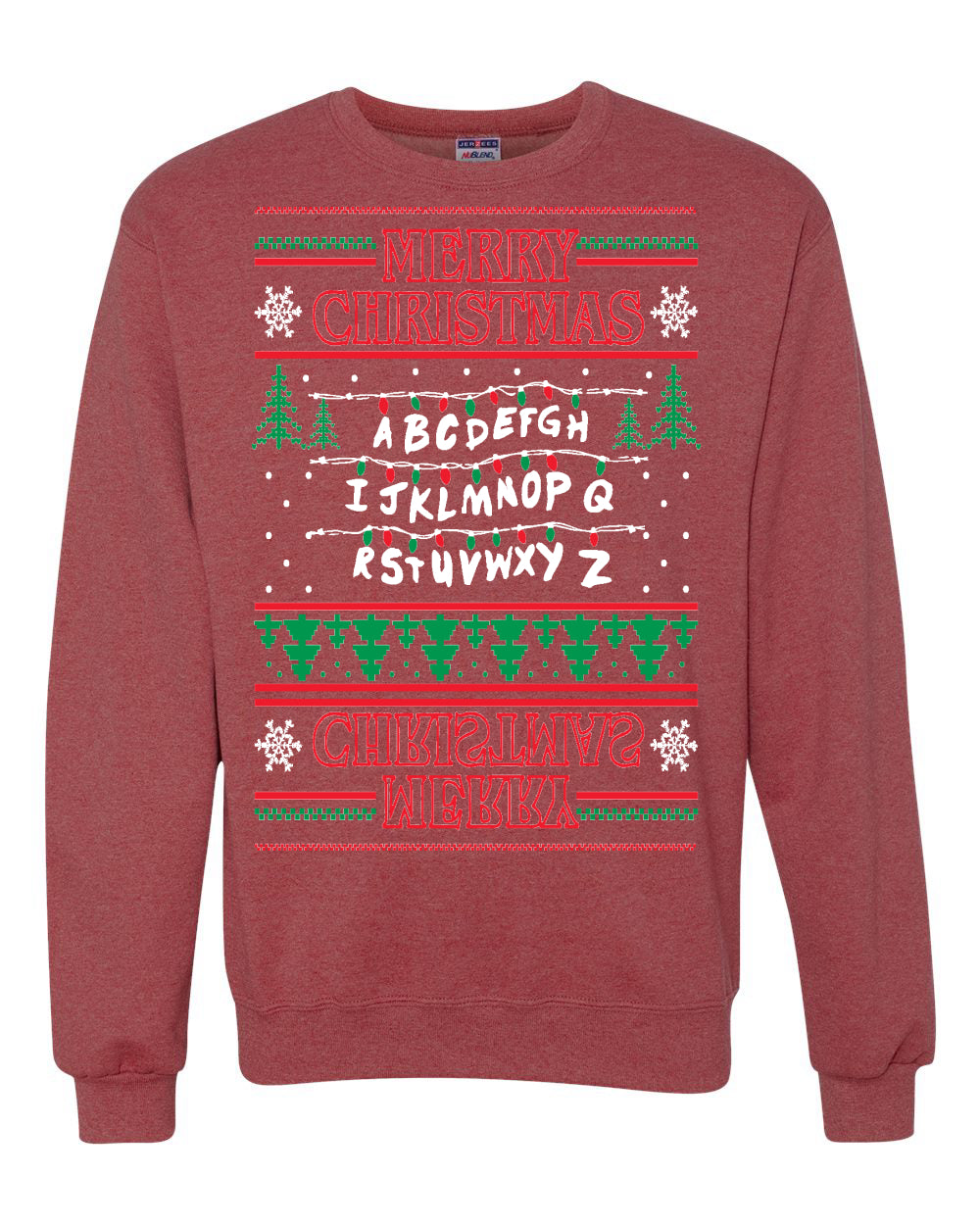 Merry Christmas Alphabet A-Z Christmas lights  Ugly Christmas Sweater Unisex Crewneck Graphic Sweatshirt