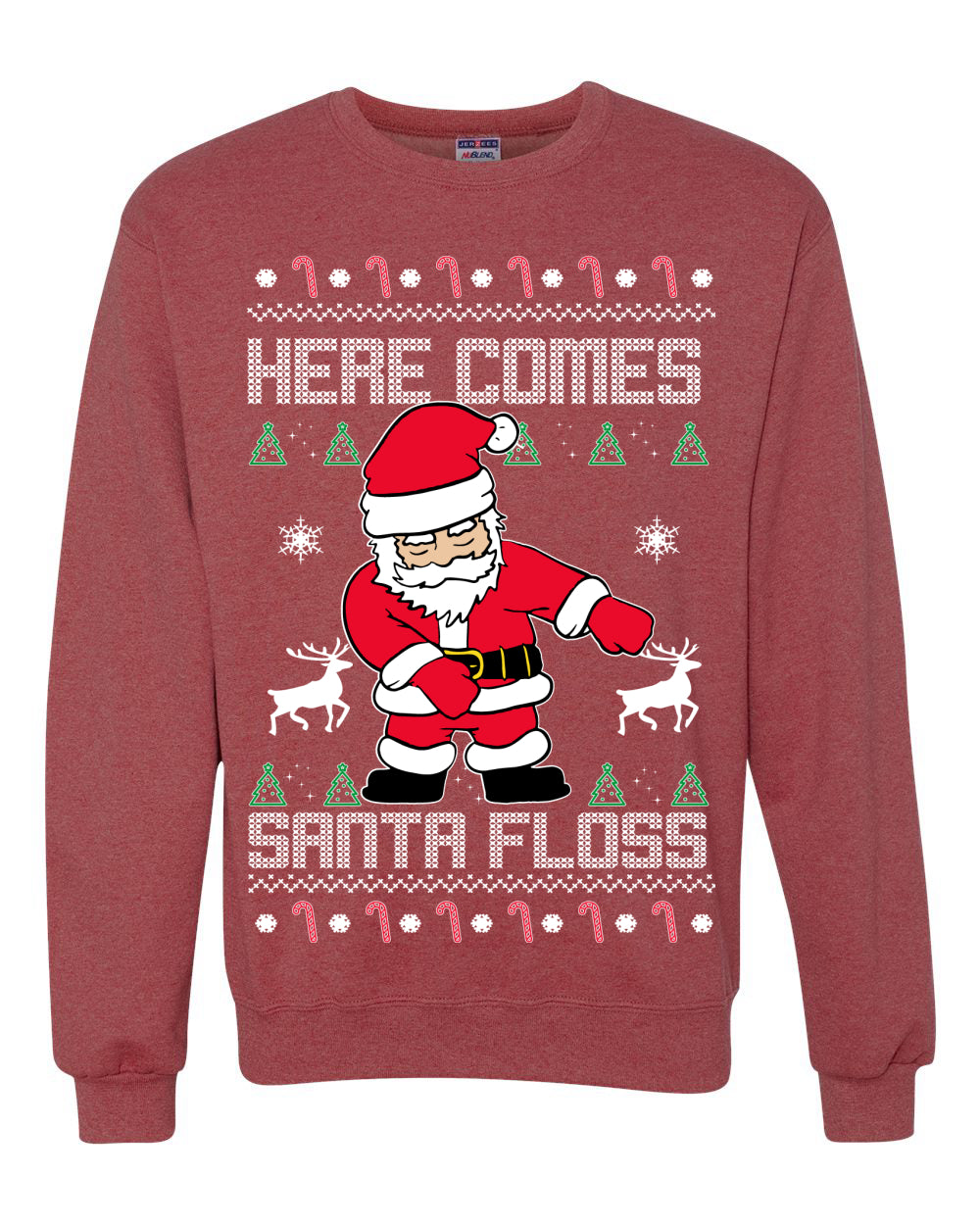Here Comes Santa Floss Funny Dance Moves Merry Ugly Christmas Sweater Unisex Crewneck Graphic Sweatshirt