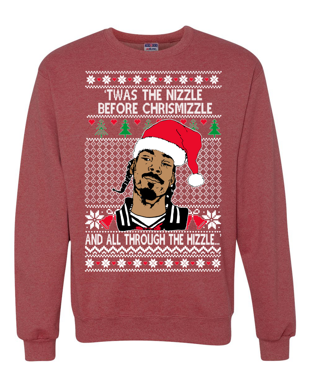 Twas The Nizzle Before Chrismizzle And All Through The Wizzle White  Ugly Christmas Sweater Unisex Crewneck Graphic Sweatshirt