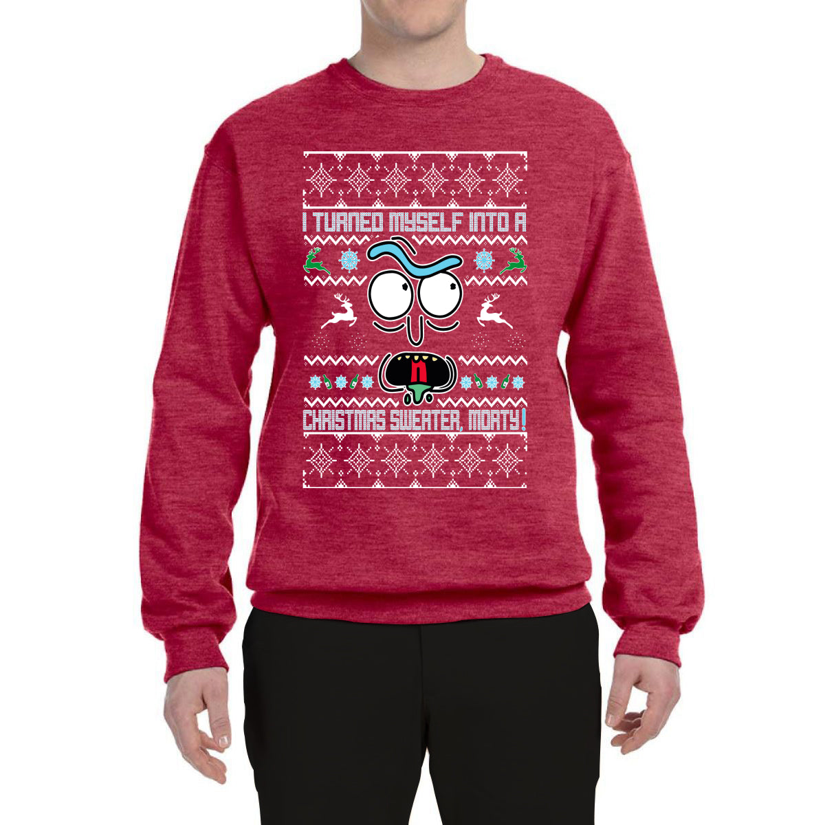I Turned Myself Into a Christmas Sweater Morty  Ugly Christmas Sweater Unisex Crewneck Graphic Sweatshirt