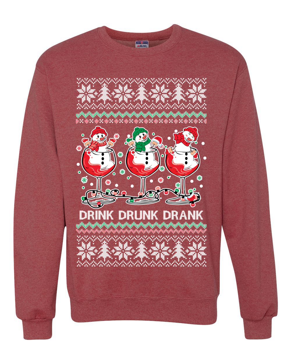 Holiday Spirits Drink Drank Drunk Snowmen Ugly Christmas Sweater Unisex Crewneck Sweatshirt