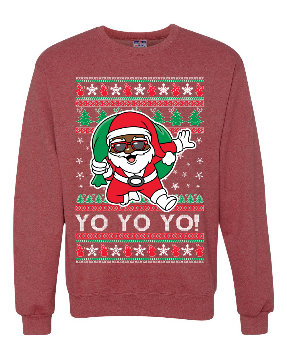 Yo Yo Yo Black Santa Ugly Christmas Sweater Unisex Crewneck Sweatshirt