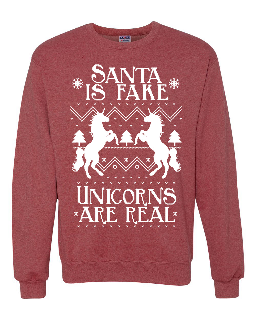 Santa is Fake Unicorns are Real Funny Unicorn Xmas Merry Ugly Christmas Sweater Unisex Crewneck Graphic Sweatshirt
