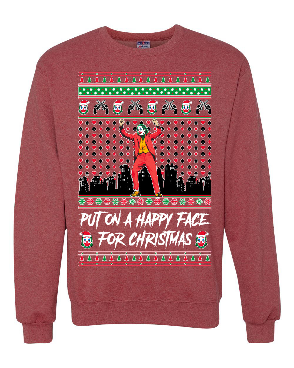 Villain Put on a Happy Face for Christmas  Ugly Christmas Sweater Unisex Crewneck Graphic Sweatshirt