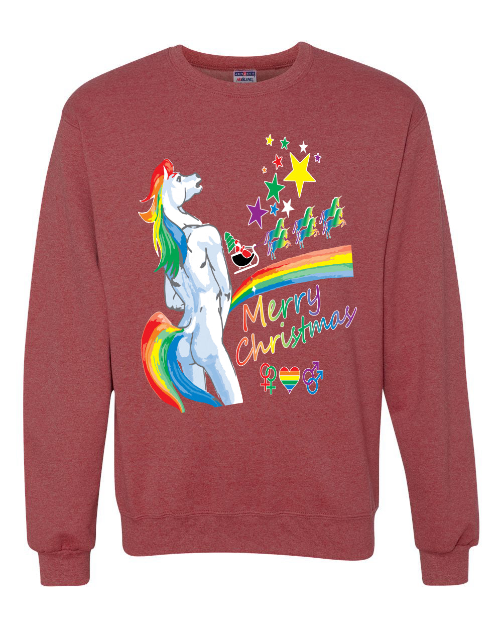 Unicorn Pissing Rainbow Merry Ugly Christmas Sweater Unisex Crewneck Graphic Sweatshirt