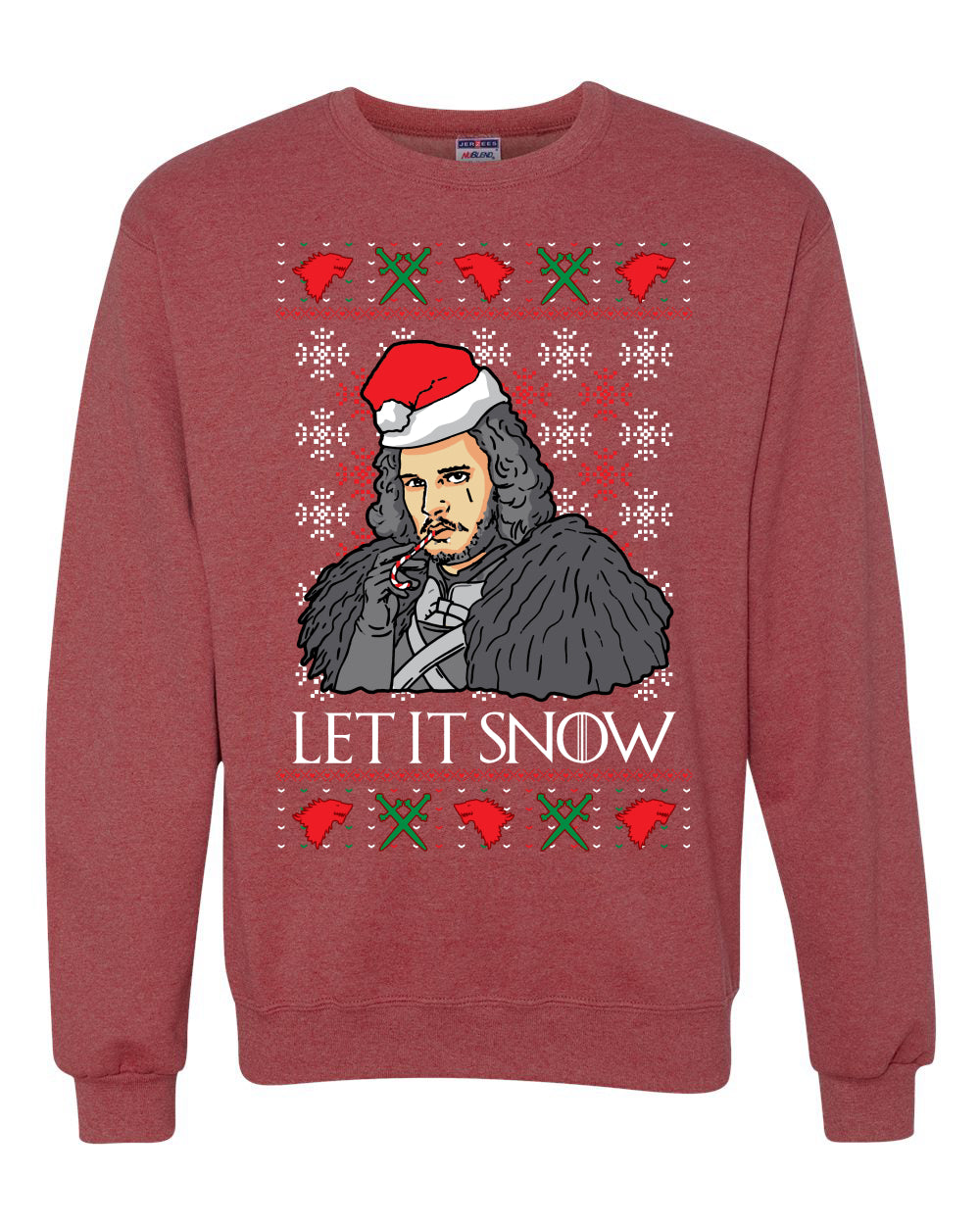 Let It Snow Jon Snow Full Color GoT Merry Ugly Christmas Sweater Unisex Crewneck Graphic Sweatshirt