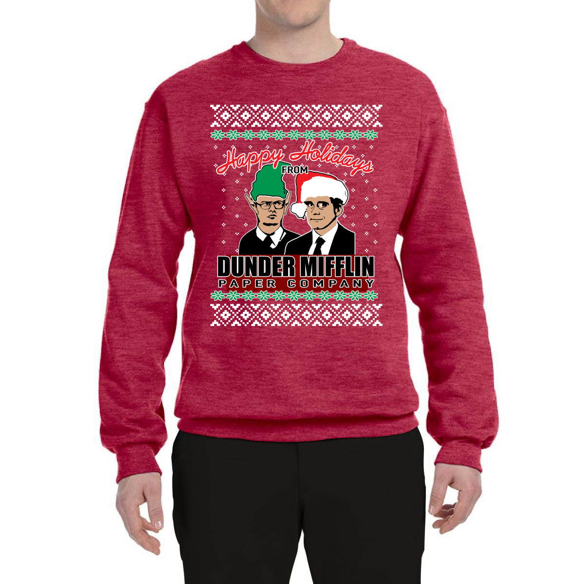 Happy Holidays From Dunder Mifflin Inc, Paper Company Mike and Dwight Ugly Christmas Sweater Unisex Crewneck Graphic Sweatshirt