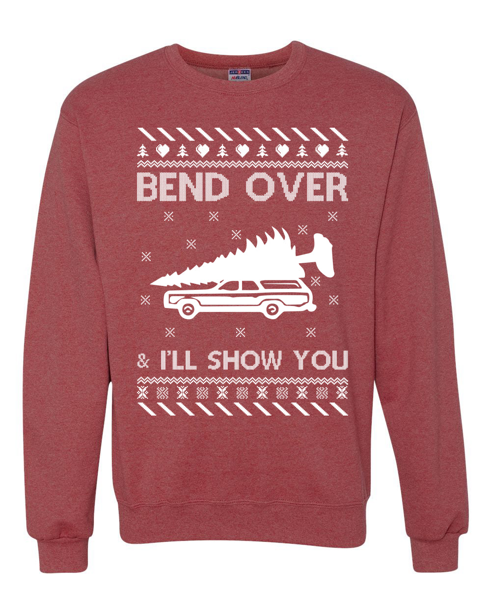 Bend Over and I'll Show You Merry Ugly Christmas Sweater Unisex Crewneck Graphic Sweatshirt