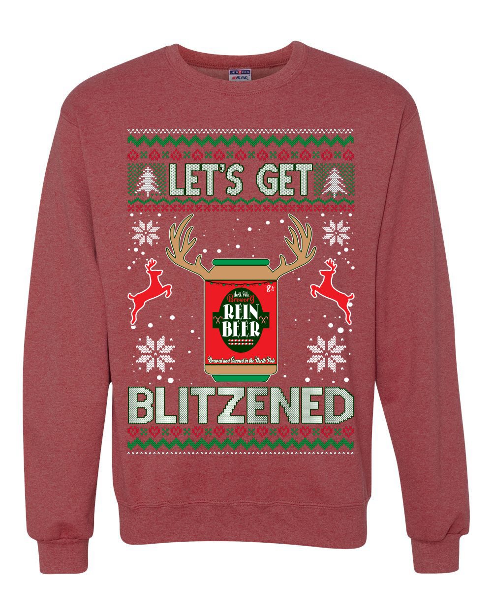 Let's Get Blitzened Rein Beer  Merry Ugly Christmas Sweater Unisex Crewneck Graphic Sweatshirt
