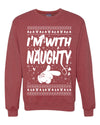 I'm With Naughty Individual Couples Ugly Christmas Sweater Unisex Crewneck Graphic Sweatshirt