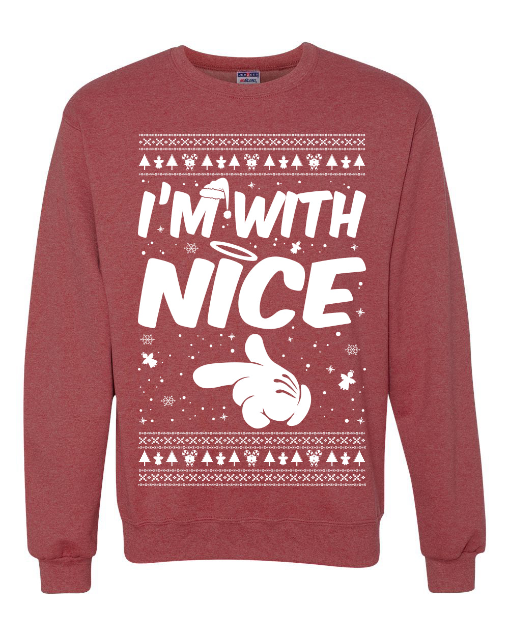 I'm With Nice Individual Couples Ugly Christmas Sweater Unisex Crewneck Graphic Sweatshirt