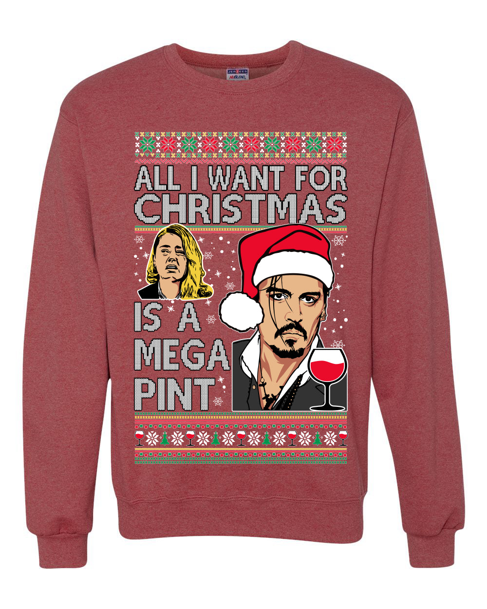 Johnny Depp Amber Heard All I Want For Christmas is a Mega Pint GRly Christmas Sweater