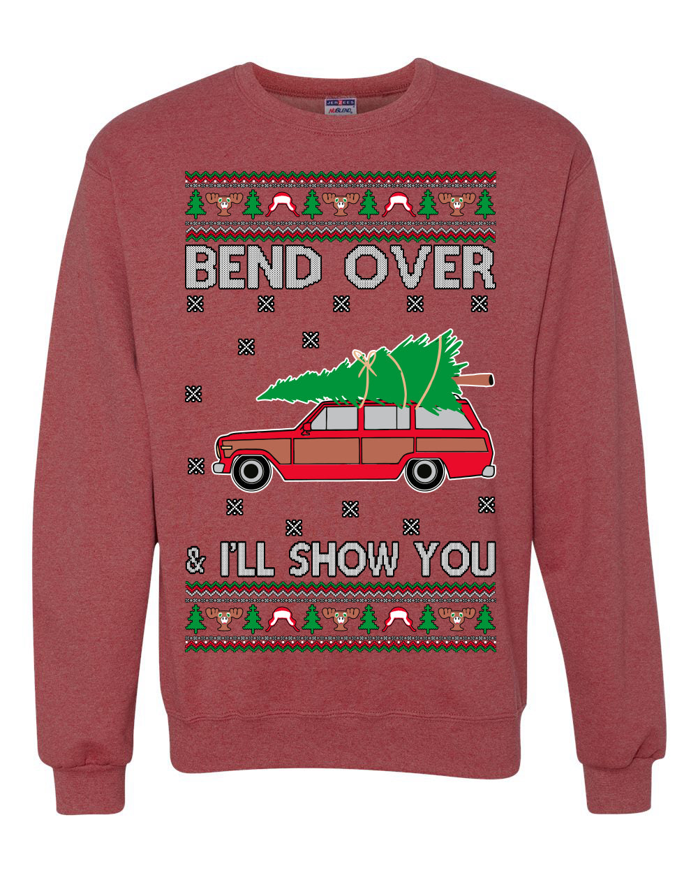 Bend Over & I'll Show You Colored Ugly Christmas Sweater Unisex Crewneck Sweatshirt