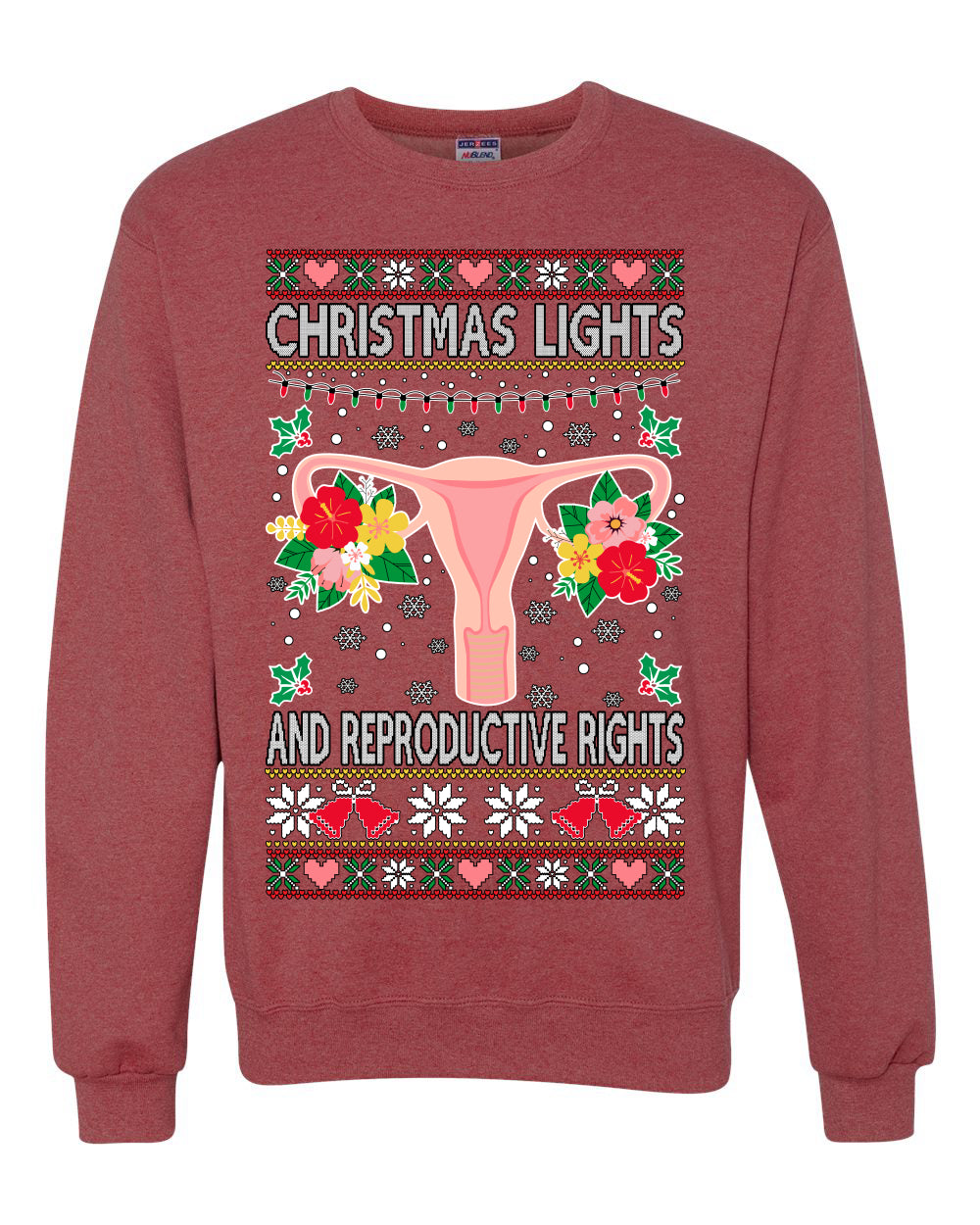 Christmas Lights & Reproductive Rights Ugly Christmas Sweater Unisex Crewneck Graphic Sweatshirt