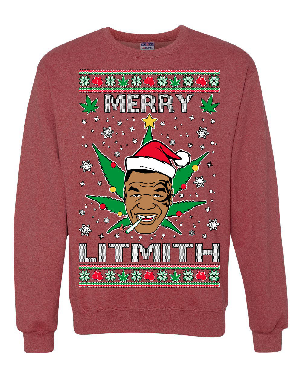 Merry Lithmith Weed Pot Leaf Join Stoner Ugly Christmas Sweater Unisex Crewneck Graphic Sweatshirt