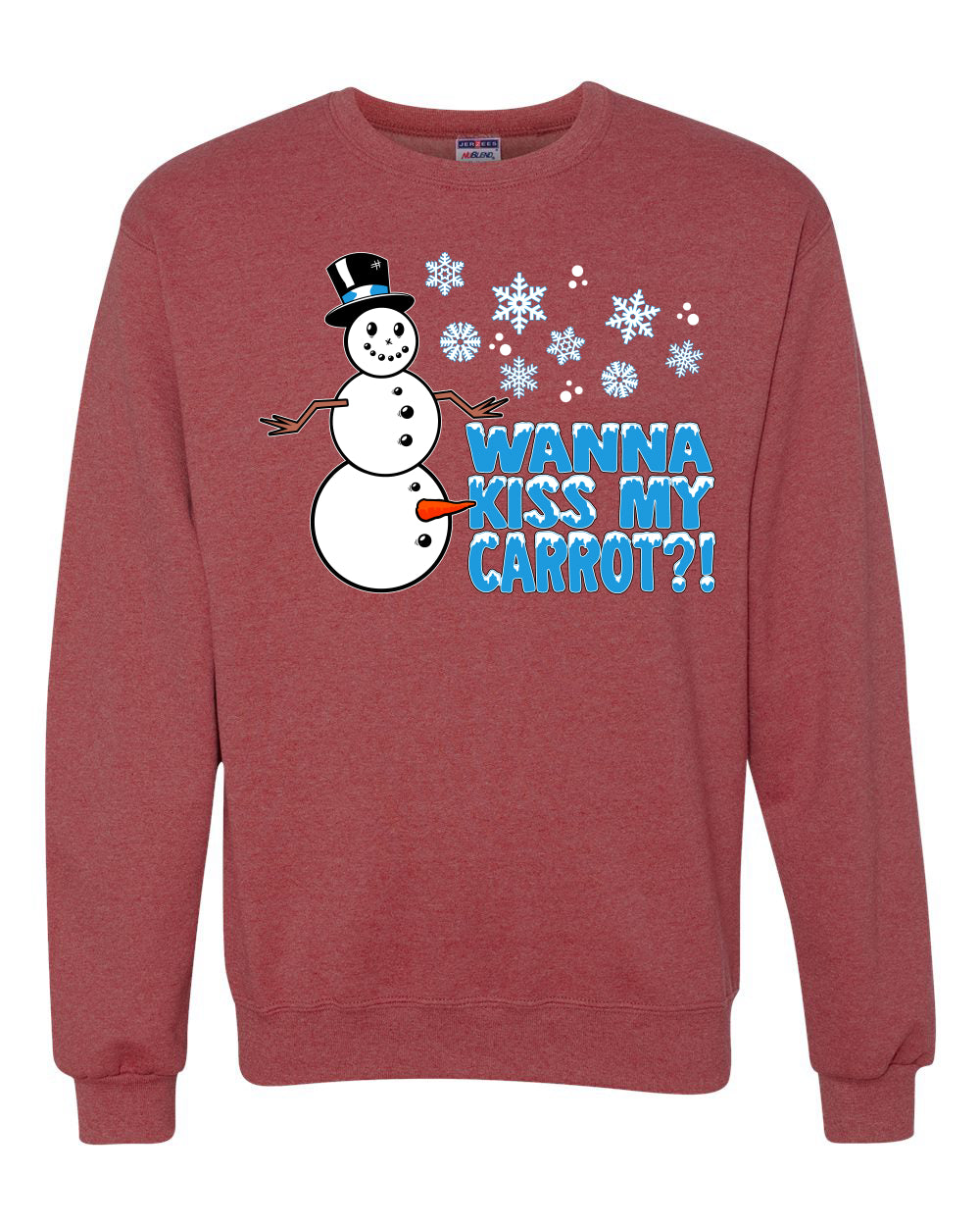 Snowman Dick Joke Wanna Kiss My Carrot Snowflakes Ugly Christmas Sweater Unisex Crewneck Graphic Sweatshirt