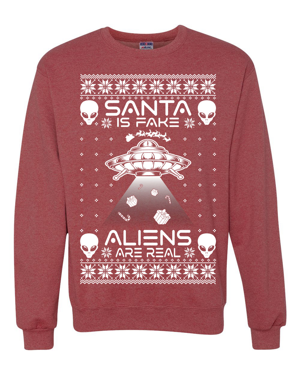 Santa Is Fake Aliens Are Real Ugly Christmas Sweater Unisex Crewneck Sweatshirt