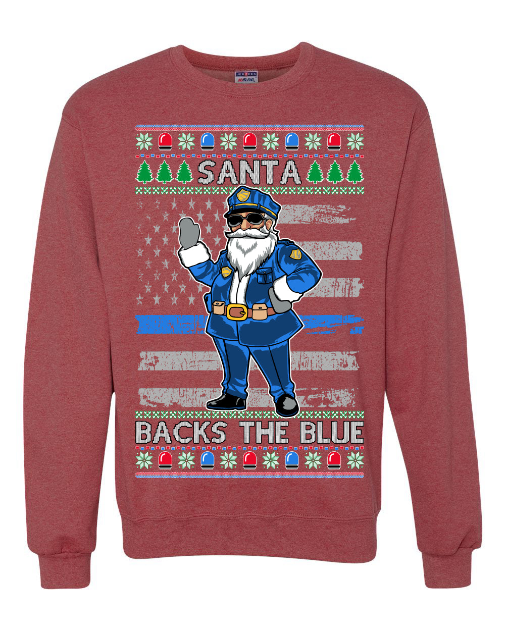 Santa Backs The Blue Pro Police Santa Claus Ugly Christmas Sweater Unisex Crewneck Sweatshirt