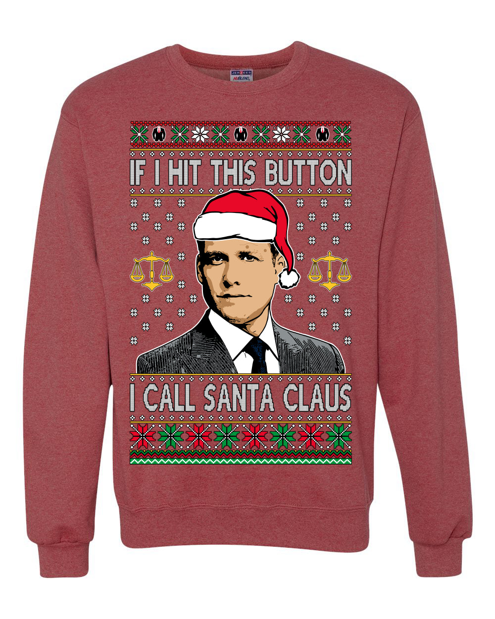 Harvey Hit This Button I Call Santa Specter TV Show Parody Ugly Christmas Sweater Unisex Crewneck Sweatshirt