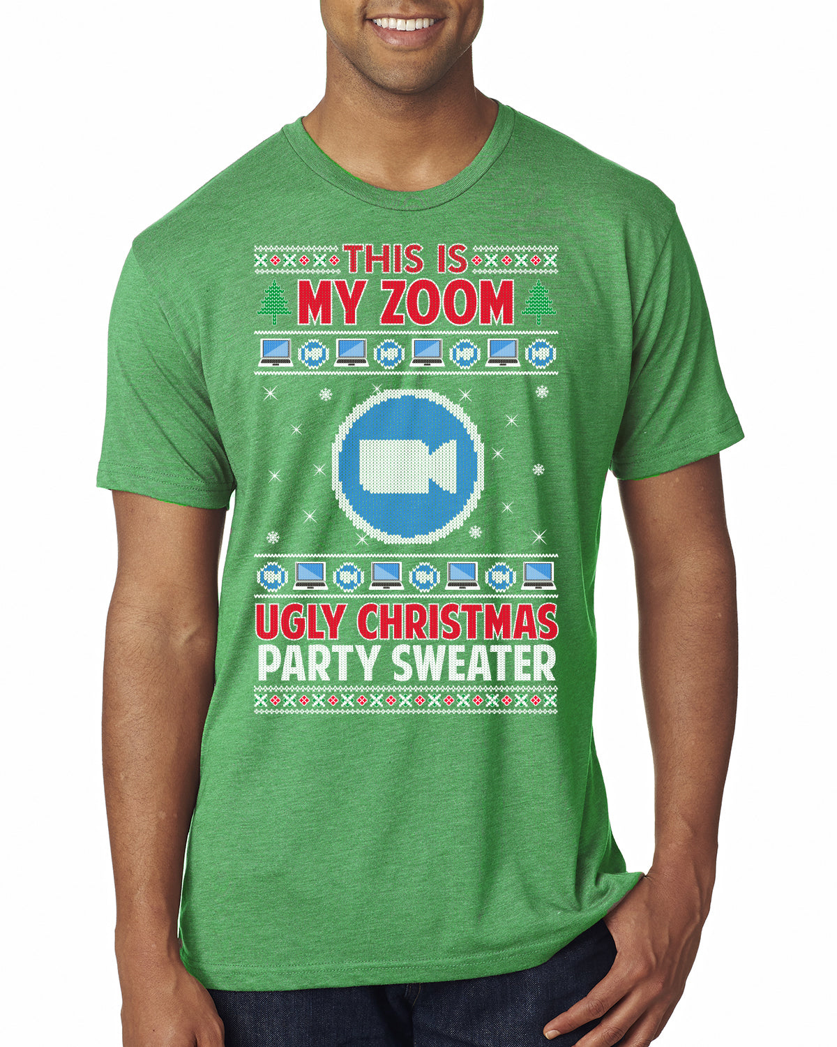 This Is My Zoom Ugly Christmas Party Sweater Ugly Christmas Sweater Mens Premium Tri Blend T-Shirt