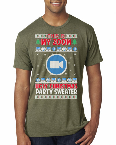 This Is My Zoom Ugly Christmas Party Sweater Ugly Christmas Sweater Mens Premium Tri Blend T-Shirt