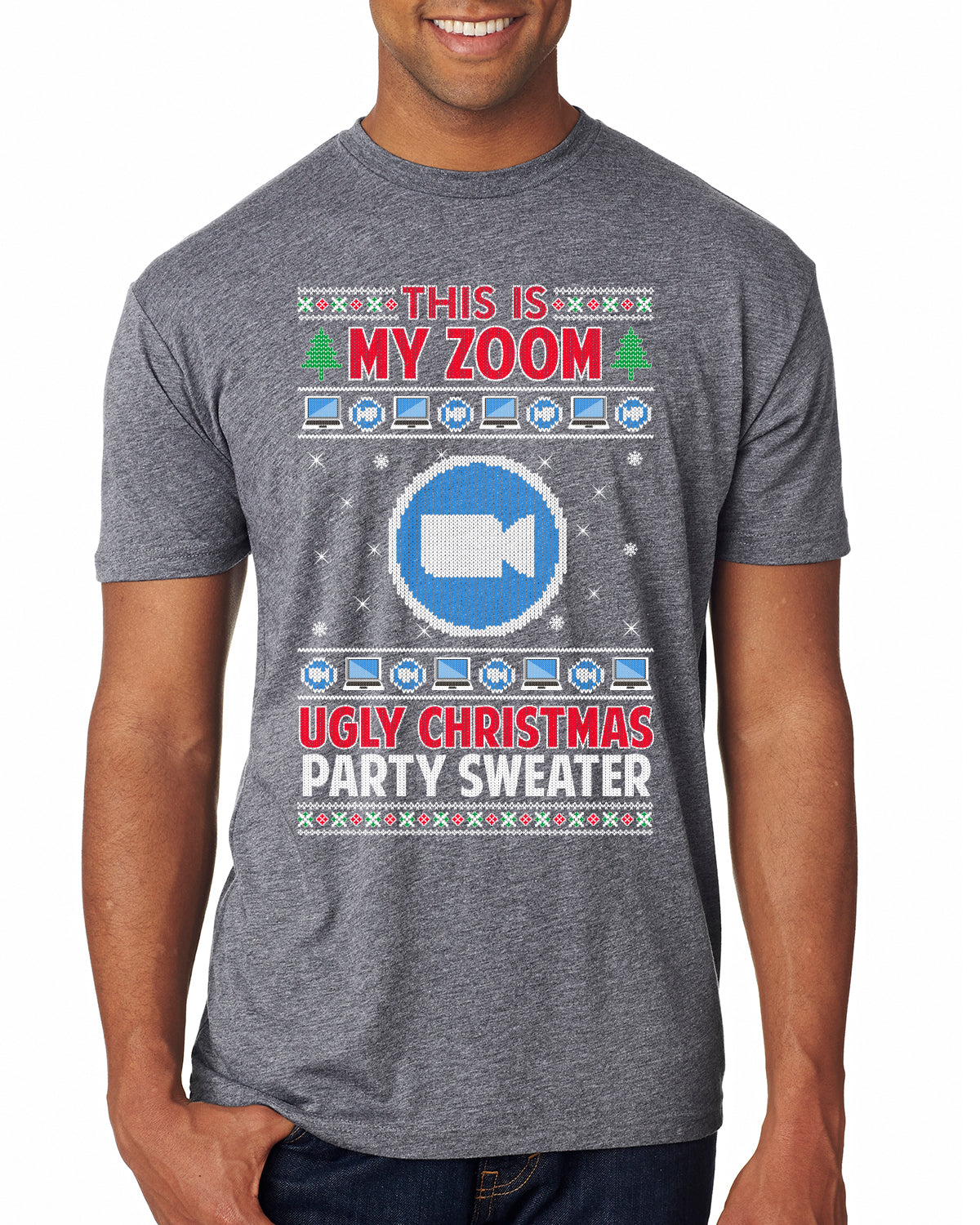 This Is My Zoom Ugly Christmas Party Sweater Ugly Christmas Sweater Mens Premium Tri Blend T-Shirt
