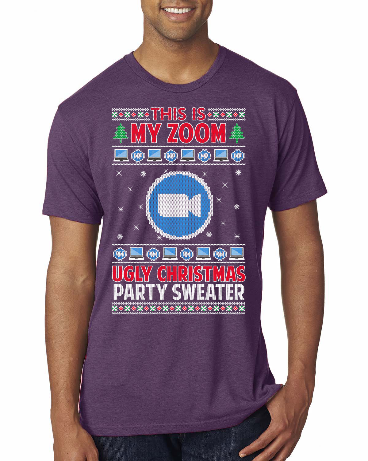 This Is My Zoom Ugly Christmas Party Sweater Ugly Christmas Sweater Mens Premium Tri Blend T-Shirt