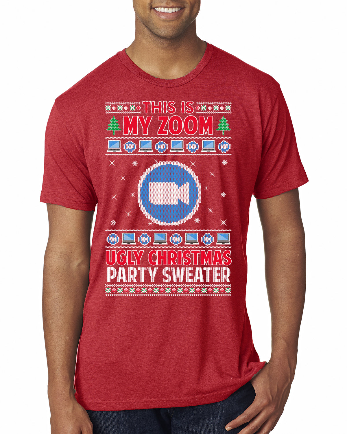 This Is My Zoom Ugly Christmas Party Sweater Ugly Christmas Sweater Mens Premium Tri Blend T-Shirt