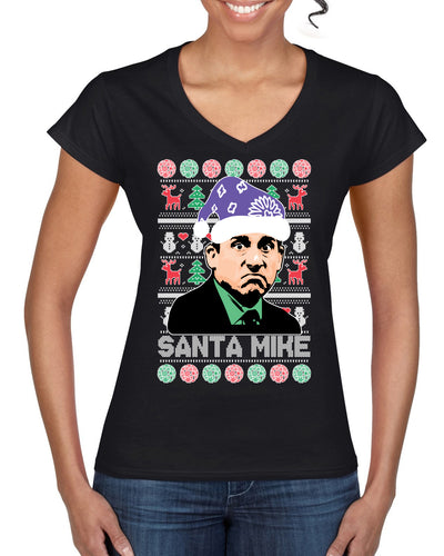 Santa Mike Michael Scott The Office Ugly Christmas Sweater Women’s Standard V-Neck Tee