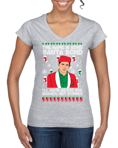 Michael Scott The Name is Bond Santa Bond Ugly Christmas Sweater Women’s Standard V-Neck Tee