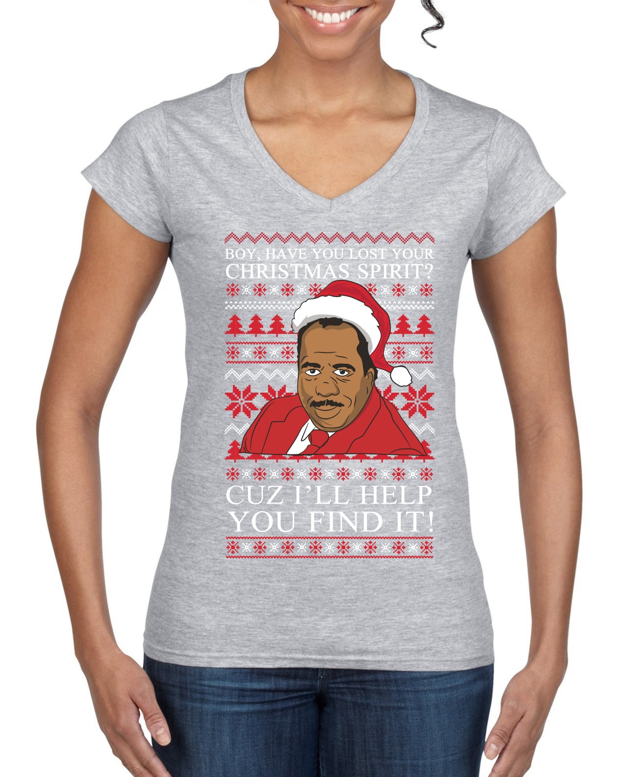 Christmas Spirit I'll Help You Find It Stanley Hudson Ugly Christmas Sweater Women’s Standard V-Neck Tee