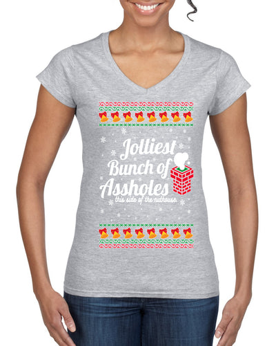 Jolliest Bunch of Assholes Xmas Movie Ugly Christmas Sweater Women’s Standard V-Neck Tee