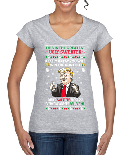 Trump This is the Greatest Ugly Christmas Sweater Women’s Standard V-Neck Tee