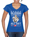 AOC The Squad Congresswomen Sleigh All Day Xmas Ugly Christmas Sweater Women’s Standard V-Neck Tee