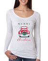 Merry Christmas Red Car with Xmas Garland Christmas Womens Scoop Long Sleeve Top
