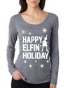 Happy Elfin Holiday Christmas Womens Scoop Long Sleeve Top