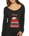 Happy Holiday Jolly Red Pick Up Christmas Womens Scoop Long Sleeve Top