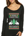 Merry Christmas Bitches Ugly Christmas Sweater Womens Scoop Long Sleeve Top