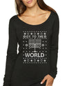 Oy to The World Funny Jewish Xmas Menorah Christmas Womens Scoop Long Sleeve Top