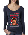 Funny Ron Swanson Parks and Rec Christmas I Don't Care if It's Merry Xmas Christmas Womens Scoop Long Sleeve Top