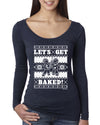 Let's Get Baked Holiday Ginger Bread Design Christmas Womens Scoop Long Sleeve Top