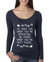 He Knows When You're Drinking Shit Faced Christmas Womens Scoop Long Sleeve Top