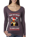 Leo Laughing Dank Meme When they Realize the Eggnog is Spiked Ugly Christmas Sweater Womens Scoop Long Sleeve Top