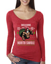Funny Santa Gym Lifting Welcome to The North Swole Christmas Womens Scoop Long Sleeve Top