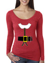 Santa Suit with Beard Belt Candy Cane Christmas Womens Scoop Long Sleeve Top